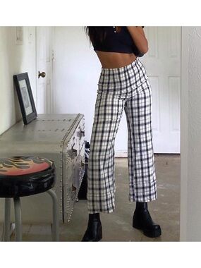Princess Polly Black & White Plaid Wide-Leg Pants